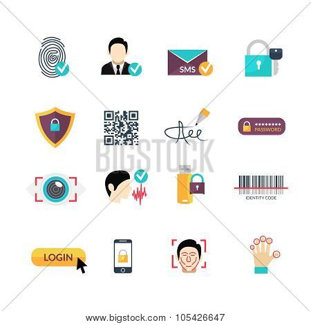 Verification secure methods flat icons set
