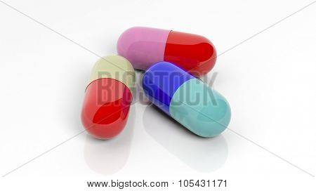 Colorful caplets, isolated on white background.