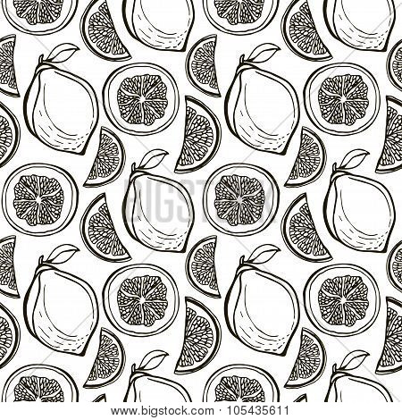 Hand drawn cute lemons pattern. Vector seamless background.