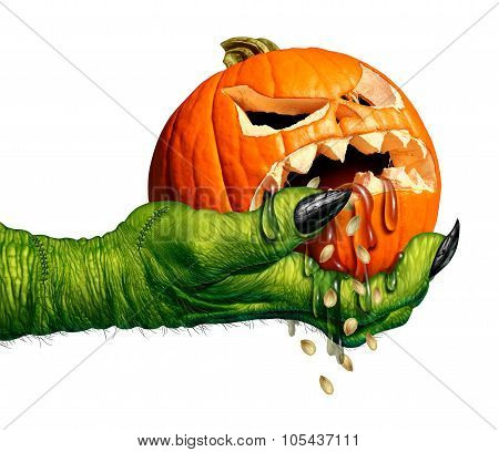 Monster Holding Creepy Pumpkin