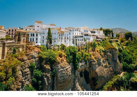 White Traditional Houses Over The Tajo De Ronda Is A Gorge Carve