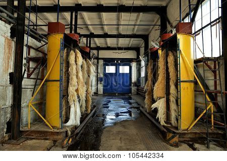 Empty Trolleybus Washing Machines In Trolleybus Depot