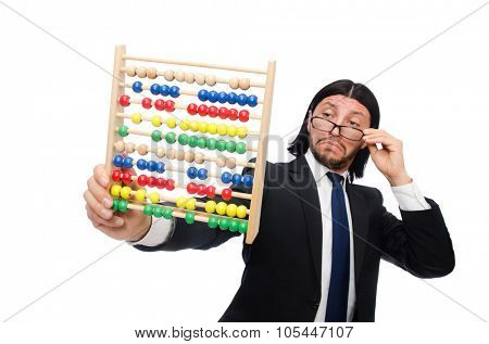 Funny man with calculator and abacus
