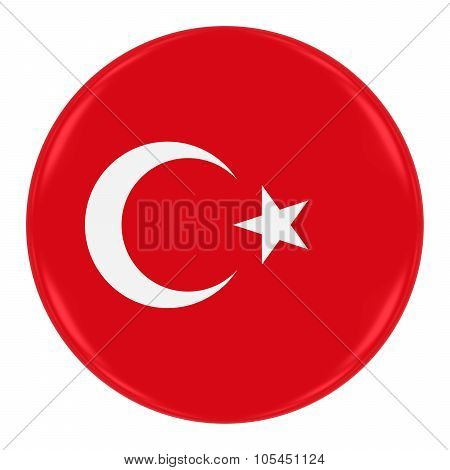 Turkish Flag Badge - Flag Of Turkey Button Isolated On White