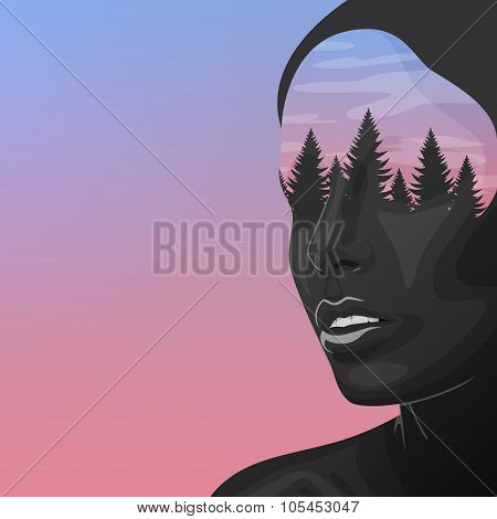 Beauty Woman with double Exposure Face