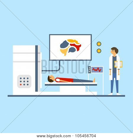 Brain Scanning, Flat Vector Illustration.