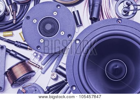 closeup of electric speakers parts