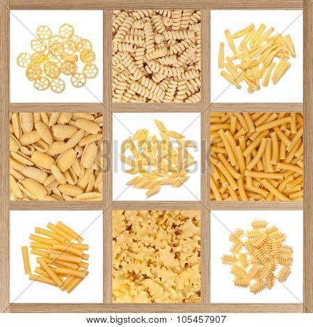 food background different kind of italian pasta