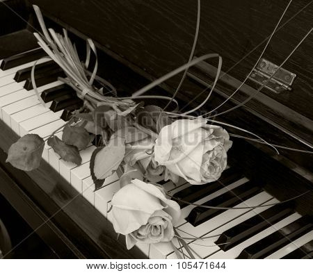 Condolence Card - Roses On Piano