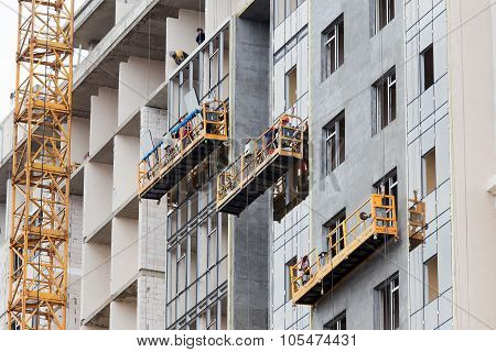 Odessa - October 20: Glazed Windows Double-glazed Windows In The Construction Of High-rise Buildings