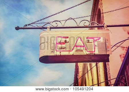 vintage neon restaurant sign.  Instagram toned