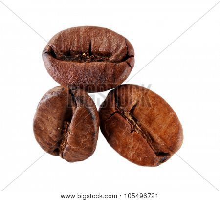 Brown coffee beans isolated on white