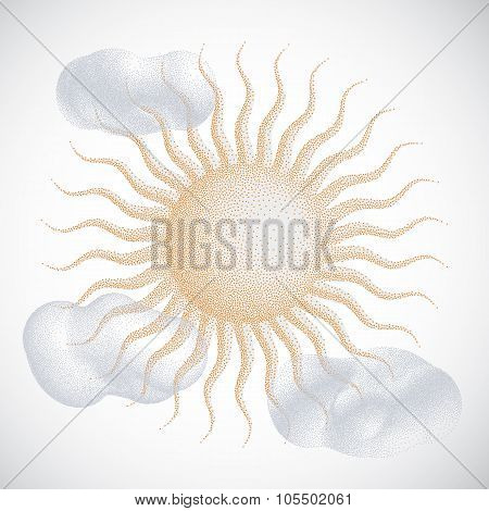 Sun with Clouds. Halftone style