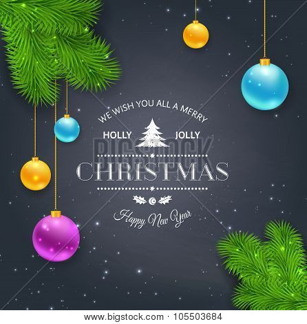 Merry Christmas greetings logo on chalkboard