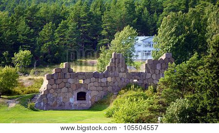 Fortress Ruins In Bomarsund In Mid Summer.