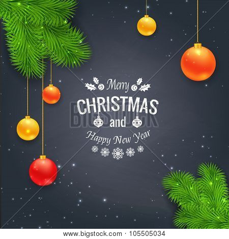 Merry Christmas greetings logo on chalkboard