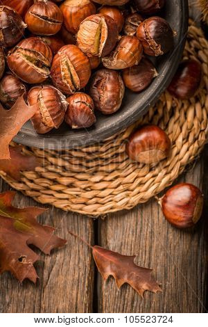 Roasted Chestnuts And Leaves