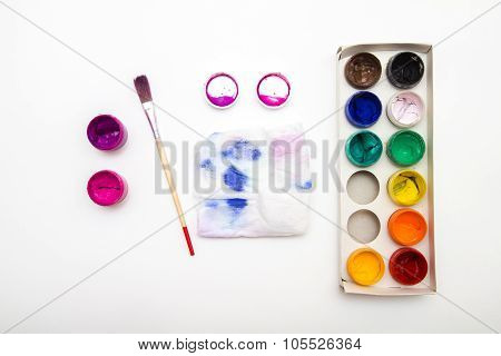 Open Paintbox   Gouache Colors With Brush And Palette