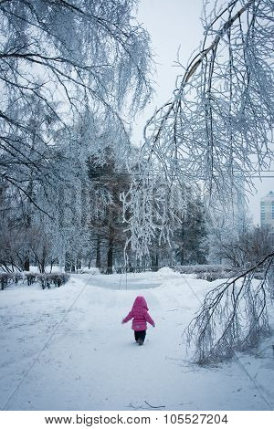 Little Girl Walking In The Iced Forest (narnia)