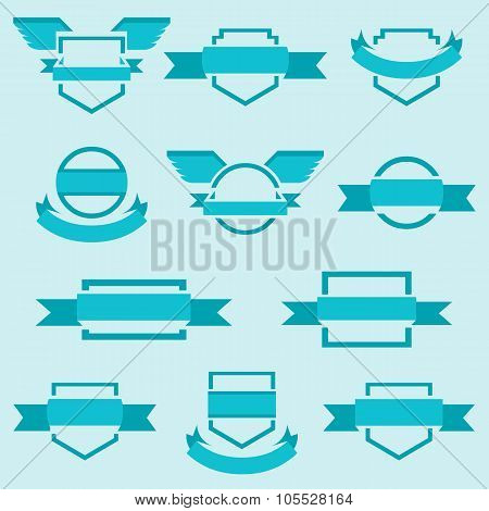 Vector Set Of Crests Badges Award Icons With Ribbons In Flat Minimal Style