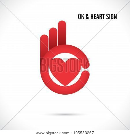 Creative Hand And Heart Shape Abstract Logo Design.hand Ok Symbol Icon.corporate Business Creative L