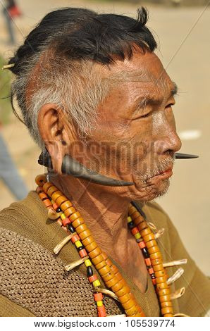 Portrait Of Old Man In Nagaland, India