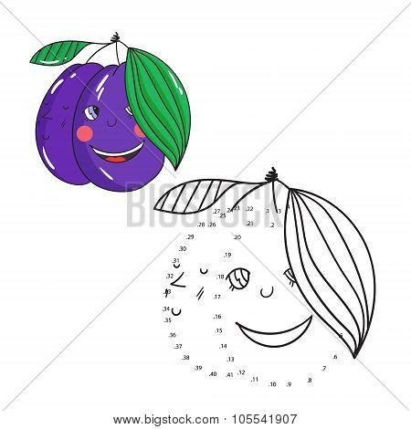 Educational game connect dots draw plum vector
