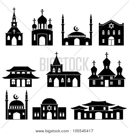 Church building black icons set
