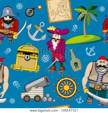 Cartoon pirates seamless pattern background