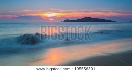 Magic Sunset View Of The Sea. Portugal, The Pessegueiro Island.
