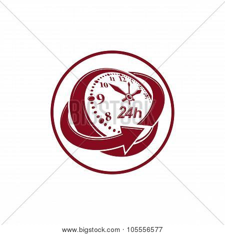 24 Hours-a-day Concept, Clock Face With A Dial And An Arrow Around. Day-and-night Interface Vector I