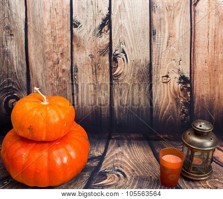 Pumpkin on the woodern floor