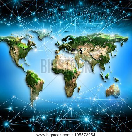  World map on a technological background.  Best Internet Concept of global business. Primary source and elements of this image furnished by NASA