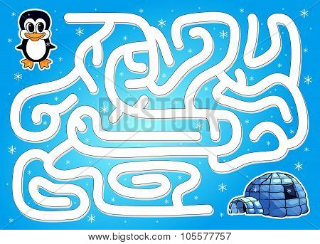 Help Penguin To Find Way To Igloo In A Winter Maze
