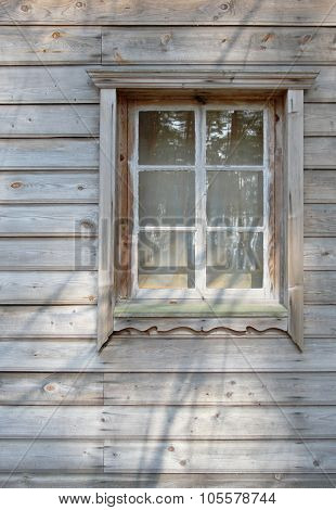 The Old Window In The Wooden Gouse Wall