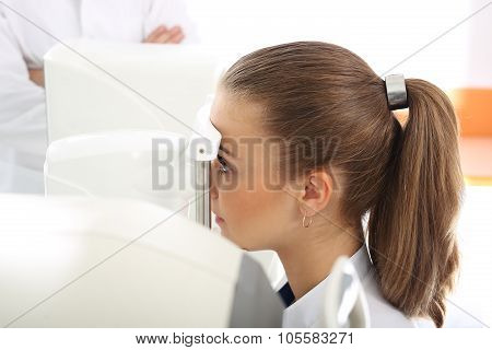 Woman in ophthalmologist.