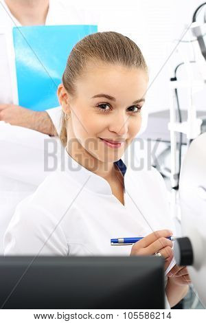 A student of medicine at practice.