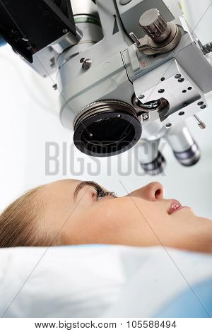 A patient in the operating room during ophthalmic surgery