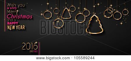 2016 Christmas and Happy New Year Party flyer. Complete layout with space for text for your dinner invitation, xmas parties or new year's eve party flyer.