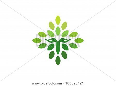 tree hand logo, hand tree nature, wellness health symbol icon vector design