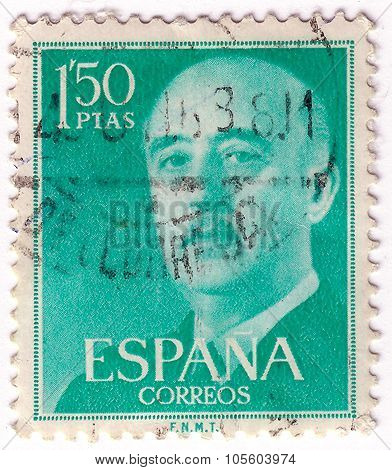 Spain - Circa 1955: A Stamp Printed In Spain Shows Francisco Franco, Circa 1955