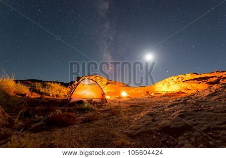Orange Tent Under Milky Way