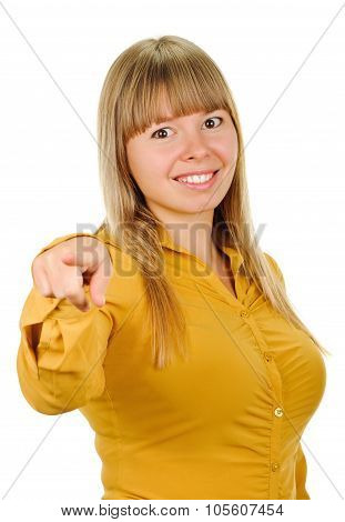 woman pointing her finger at you