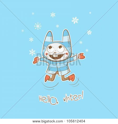 Winter Card With Rabbit.