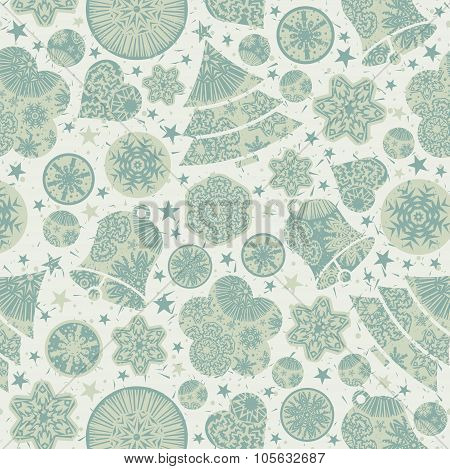 Blue Background With Snowflakes, Christmas Tree And Bells, Vector