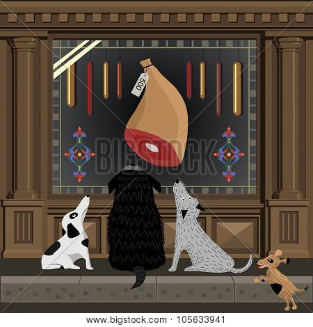 Dogs on street.