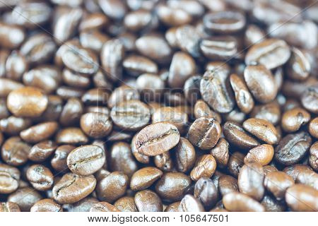 Coffee Beans  Texture  On The Wood Background