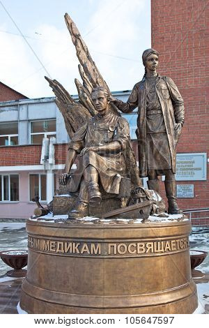 EKATERINBURG, RUSSIA -  OCTOBER 21, 2015: Photo of Monument military medics.
