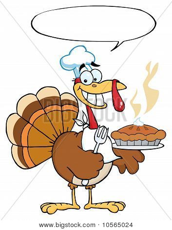 Happy Thanksgiving Turkey Bird Holding A Pie