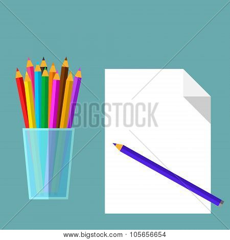 Colored Pencil And Paper Flat Icon